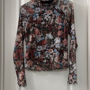 Chic Floral Mesh Long Sleeve Top